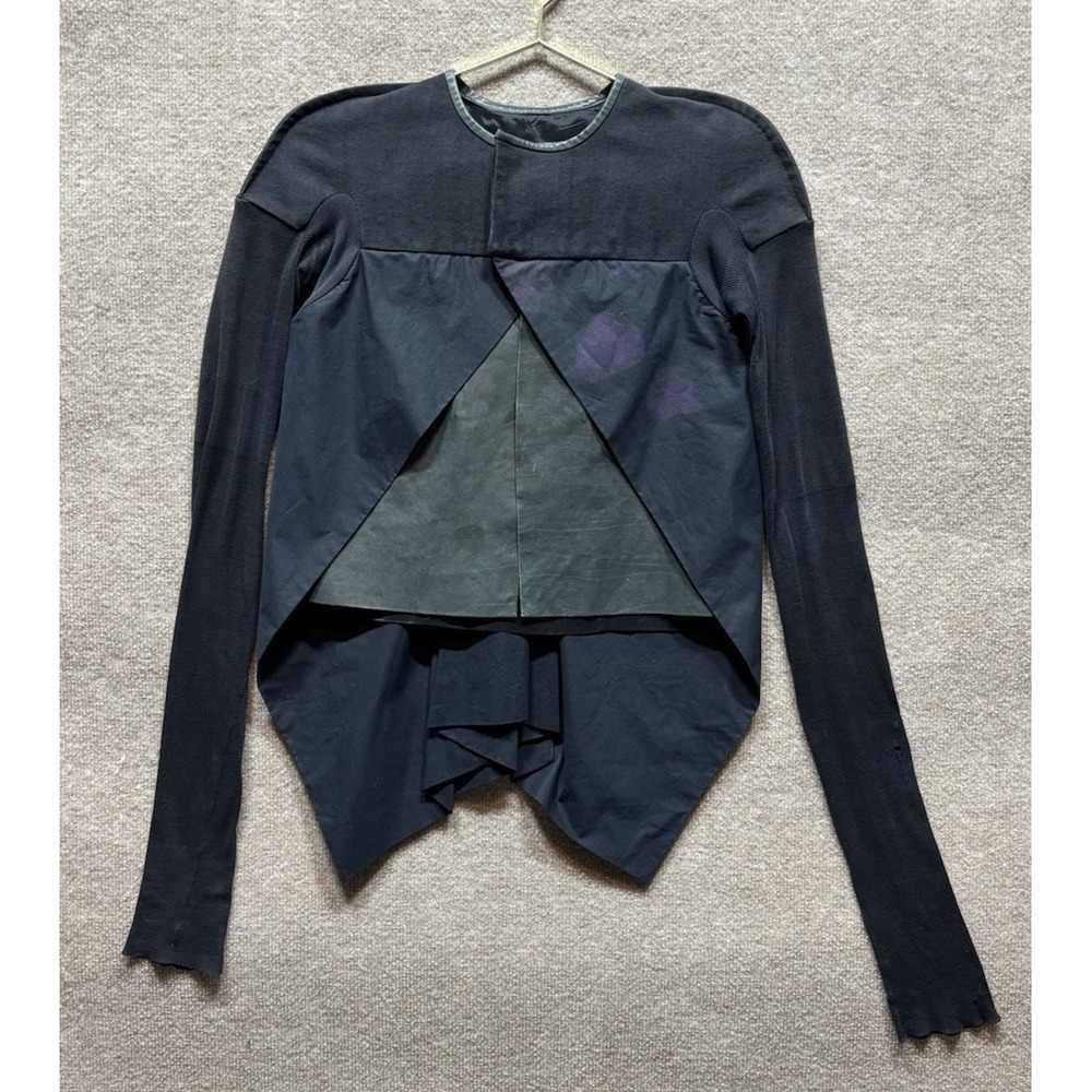Rick Ownes Button Long Sleeve Top Women Small Black Hi Lo Leather Suede *FLAWED*